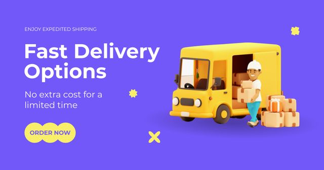 Designvorlage Fast Delivery Options Promo on Purple für Facebook AD