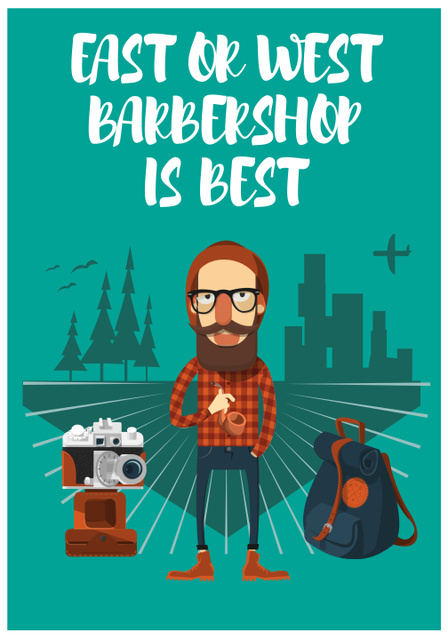 Cartoon illustration of Barbershop Poster 28x40in – шаблон для дизайну