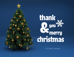 Christmas Cheers and Thank You with Tree in Golden Decor on Blue