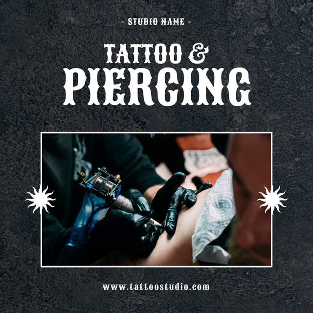 Tattoo And Piercing Services Offer In Black Instagram Tasarım Şablonu