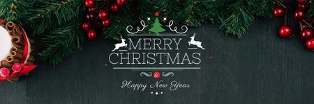 Christmas Greeting Fir Tree Branches Twitter Design Template