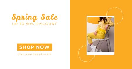 Women's Spring Sale Announcement on Yellow Facebook AD Design Template