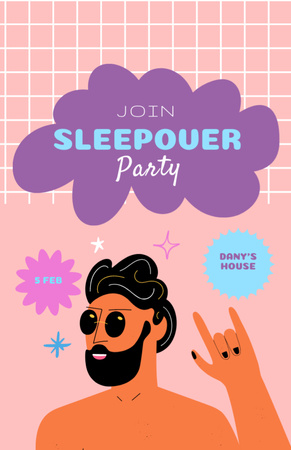 Plantilla de diseño de Announcement of Cool Sleepover Party With Gesture Invitation 5.5x8.5in 