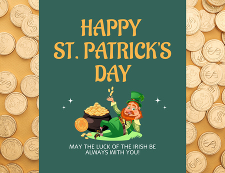Lively St. Patrick's Day Salutation With Leprechaun Thank You Card 5.5x4in Horizontal Design Template