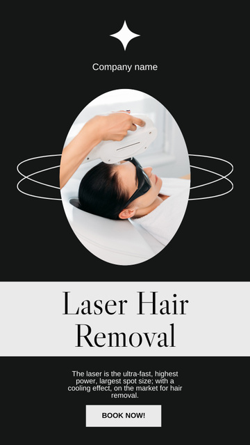 Laser Hair Removal Service Announcement on Black Instagram Story Modelo de Design