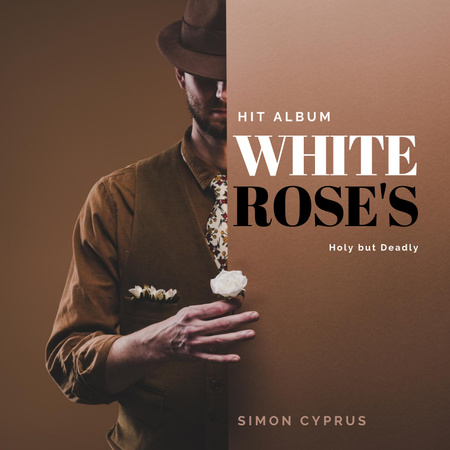 Handsome Man in Hat with Rose Album Cover Design Template