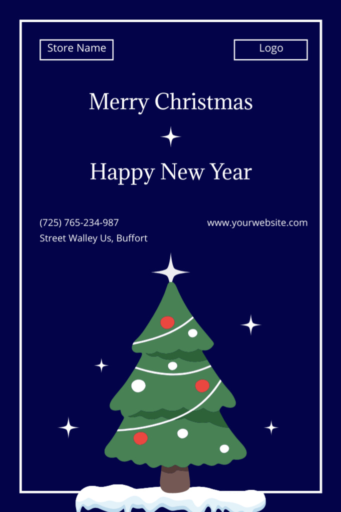 Christmas And New Year Wishes With Decorated Tree and Star Postcard 4x6in Vertical Modelo de Design