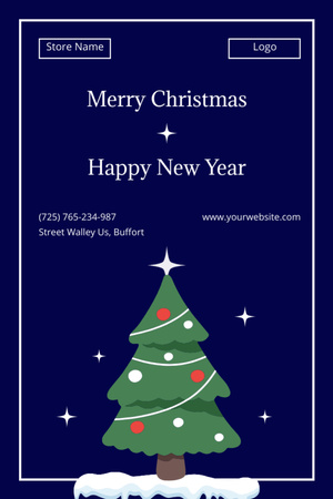 Christmas And New Year Wishes With Decorated Tree and Star Postcard 4x6in Vertical Design Template