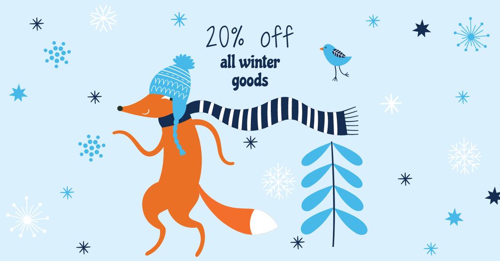 Platilla de diseño Winter Goods Sale with Cute Fox Facebook AD