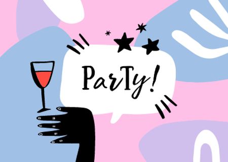 Party Announcement with Festive Wine Glass Card Modelo de Design