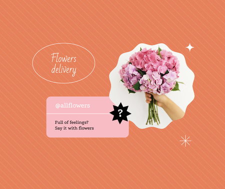 Flowers Delivery Offer with Woman holding Bouquet Facebook Design Template
