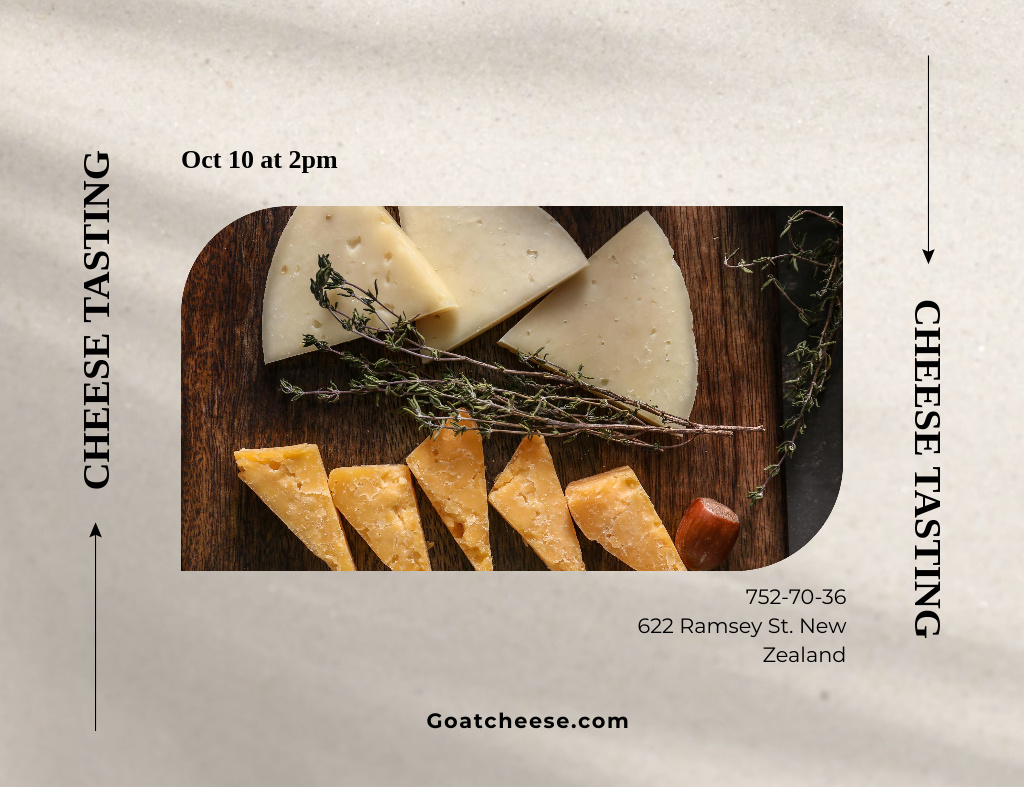 Designvorlage Announcement of Delicious Cheese Tasting für Invitation 13.9x10.7cm Horizontal