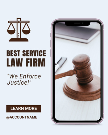Szablon projektu Law Firm Services Ad with Hammer Instagram Post Vertical
