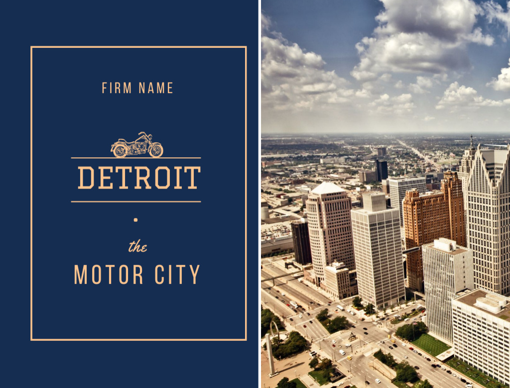 Template di design Detroit Majestic Cityscape In Blue Postcard 4.2x5.5in