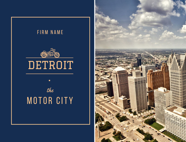 Detroit Majestic Cityscape In Blue Postcard 4.2x5.5in tervezősablon