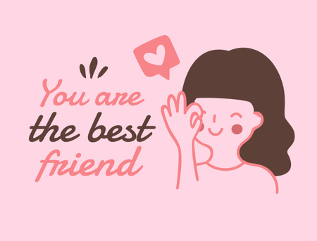 Designvorlage Phrase about Best Friend with Cute Girl on Pink für Postcard 4.2x5.5in