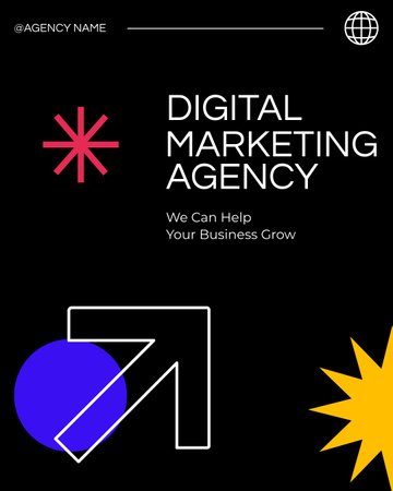 Предложение услуг агентства цифрового маркетинга на черном Instagram Post Vertical – шаблон для дизайна