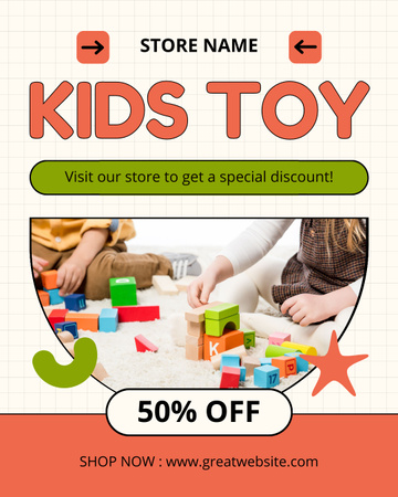 Oferta de loja de brinquedos infantis Instagram Post Vertical Modelo de Design
