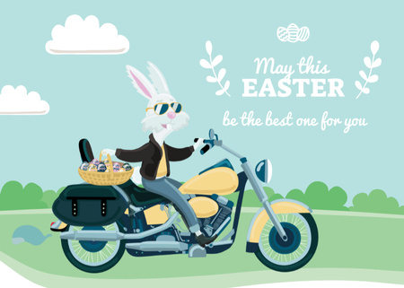 Easter Greeting Bunny on Motorcycle Postcard 5x7in Design Template