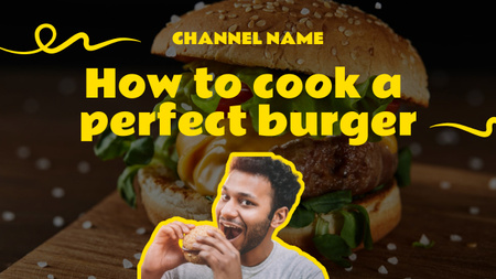 Homem bonito comendo hambúrguer saboroso Youtube Thumbnail Modelo de Design