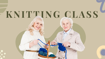 Knitting Classes Ad with Happy Retired Women Youtube Design Template
