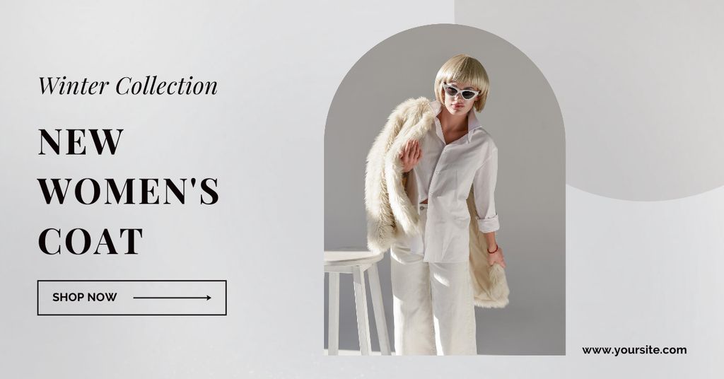 Promo New Winter Collection Women's Coats Facebook AD Πρότυπο σχεδίασης