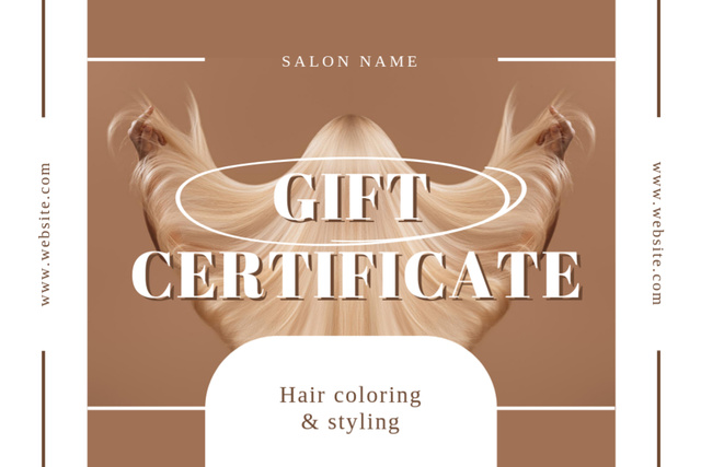 Beauty Salon Services Offer with Beautiful Blonde Woman Gift Certificate Design Template