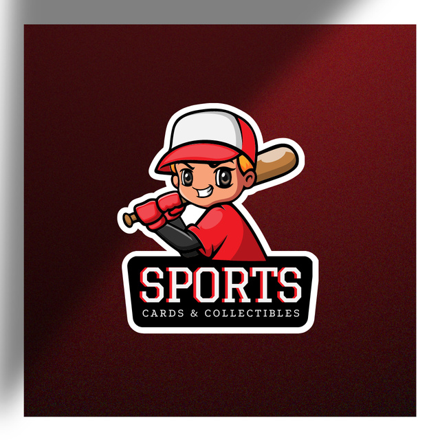 Sports Cards Ad with Cute Baseball Player Logo 1080x1080px Šablona návrhu