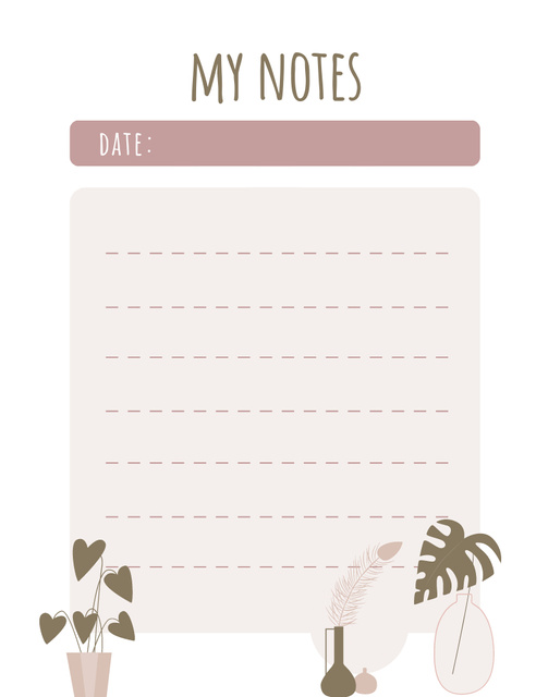Personal Blank Planner with Flowers in Pots Notepad 107x139mm Design Template