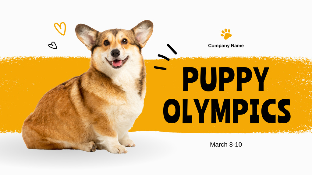 Puppy Olympics Alert on Yellow FB event cover Design Template