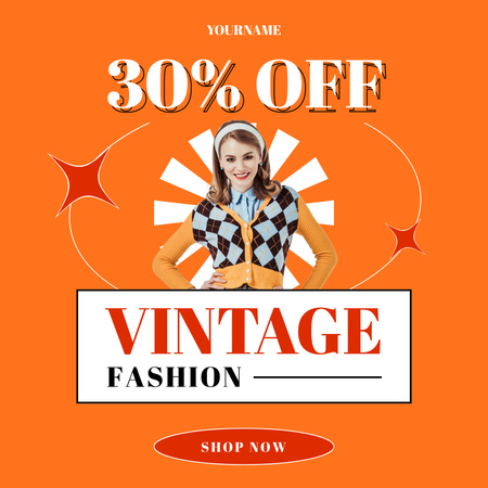 Woman in preppy style vintage clothes Instagram AD Design Template