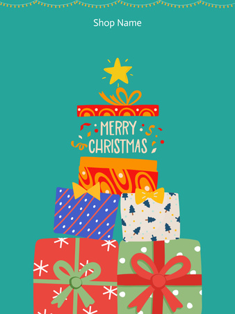Christmas Greetings with Tree made of Colorful Presents Poster US Modelo de Design
