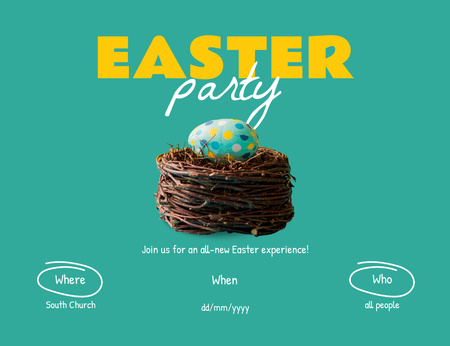 Platilla de diseño Easter Holiday Celebration Announcement with Cute Egg Invitation 13.9x10.7cm Horizontal