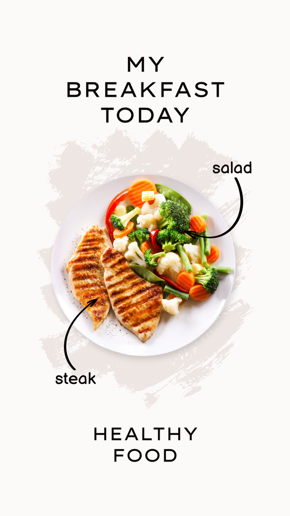 Chicken Steak and Salad for Healthy Breakfast Instagram Story tervezősablon