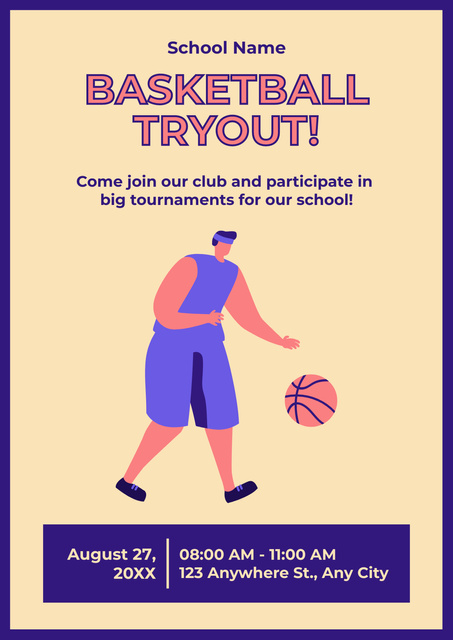 Announcement of Basketball Tryouts Poster Design Template