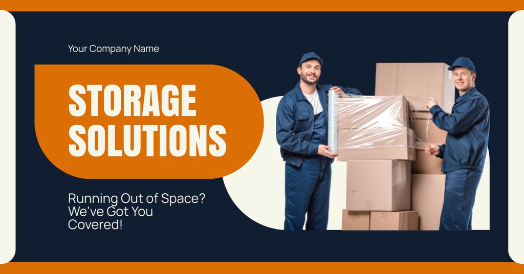 Designvorlage Offer of Storage Solutions with Men near Boxes für Facebook AD