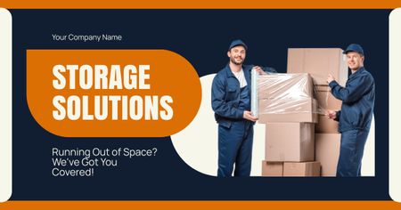 Offer of Storage Solutions with Men near Boxes Facebook AD Design Template