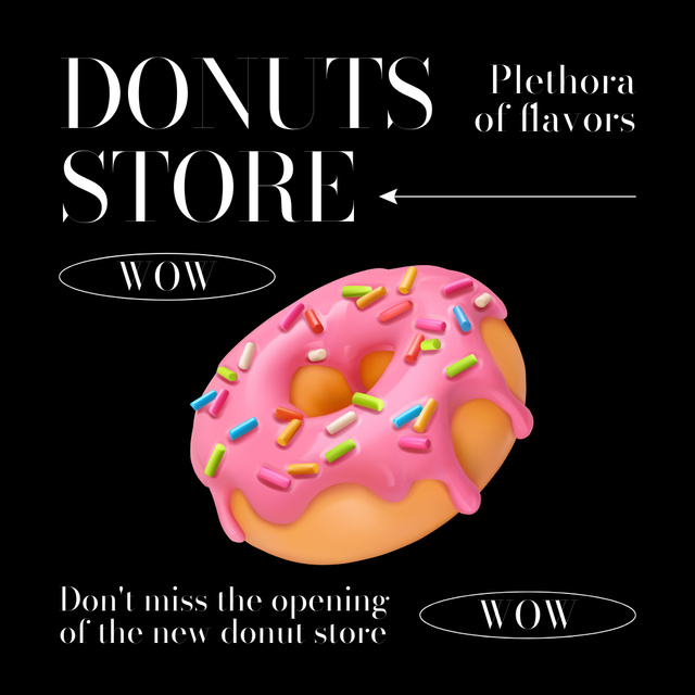 Plantilla de diseño de Ad of Donuts Store on Black Instagram 