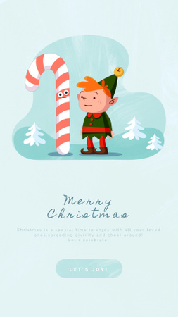 Modèle de visuel Christmas Greeting Elf Eating Candy Cane - Instagram Video Story