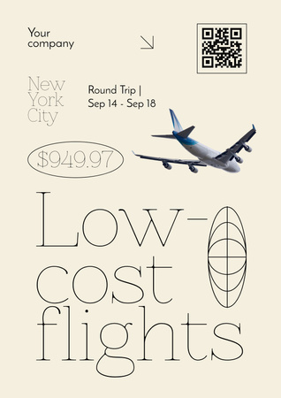 Low-Cost Flights Ad on Beige Poster Design Template