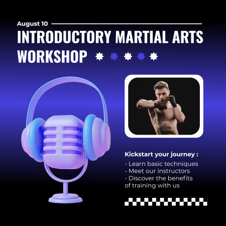 Plantilla de diseño de Anuncio del taller introductorio a las artes marciales Podcast Cover 