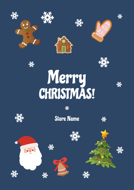 Christmas Cheers with Holiday Items in Blue Postcard A5 Vertical Tasarım Şablonu