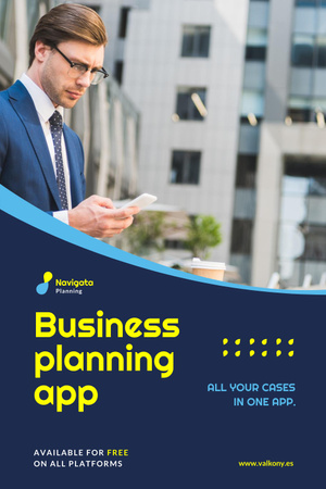 Platilla de diseño Business Planning App Ad Man with Smartphone Pinterest