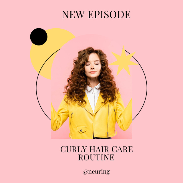 Curly Hair Care Routine In Pink Instagram Šablona návrhu