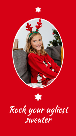 Cute Girl in Ugly Christmas Sweater Instagram Story Design Template