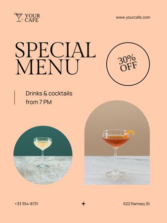 Special Cocktails Menu in Restaurant Poster 36x48in Šablona návrhu