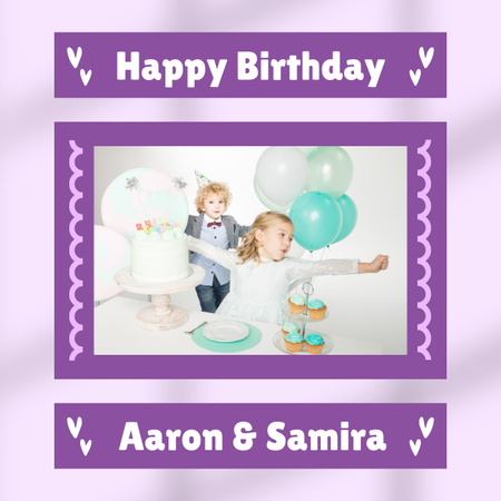 Birthday Greeting to Little Twins LinkedIn post Design Template