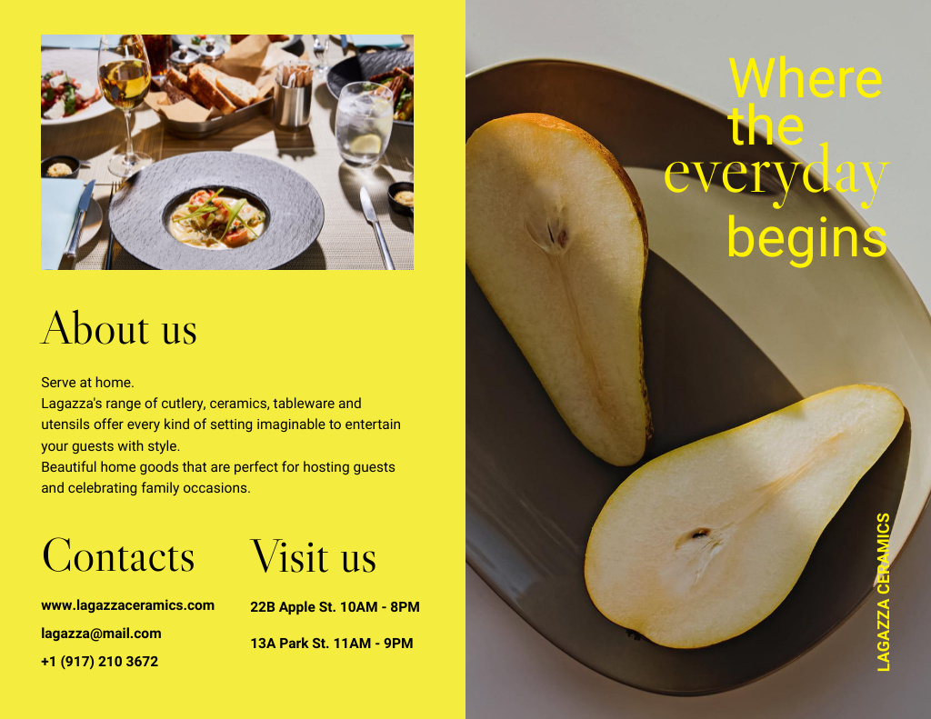 Plantilla de diseño de Offer of Restaurant Services with Fresh Pears on Plate Brochure 8.5x11in Bi-fold 