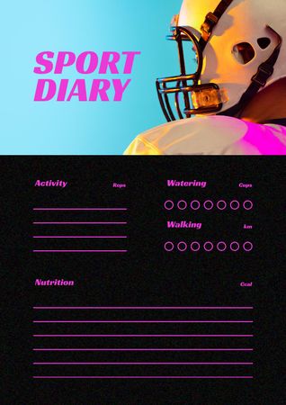 Sport Diary with Sportsman In Helmet Schedule Planner Design Template