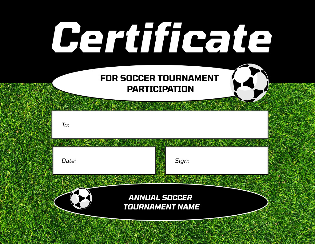 Soccer Tournament Participation Award Certificate Tasarım Şablonu